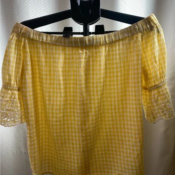 Old Navy Yellow Gingham Off-Shoulder Blouse, Size XS - Picture 4 of 6